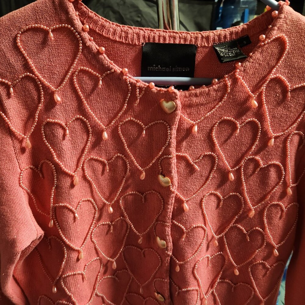 Designer Valentine Sweater- Michael Simon -Pink Hearts - Picture 5 of 9